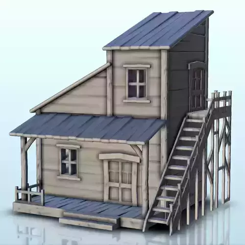 Western house with wooden lateral stair 2 - USA ACW Civil War 3D print model