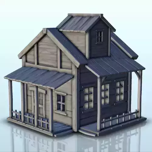 Western house with terraces and roof window 3 - USA ACW War 3D print model