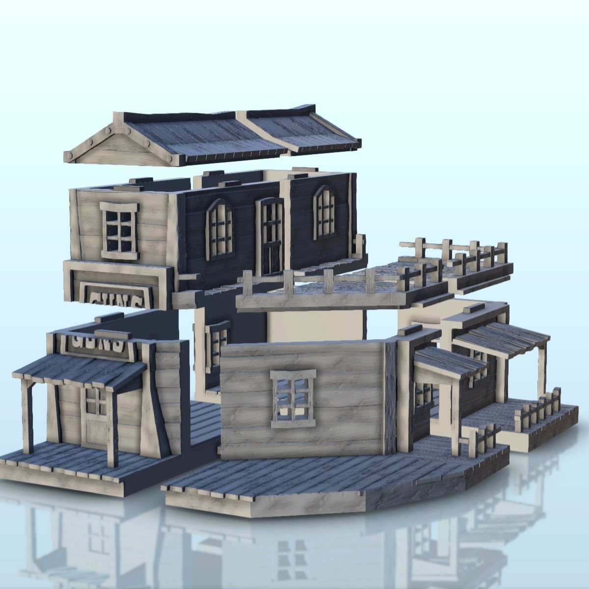 Western gun shop with floor and terrace 11 - USA ACW Civil War 3D print model_1