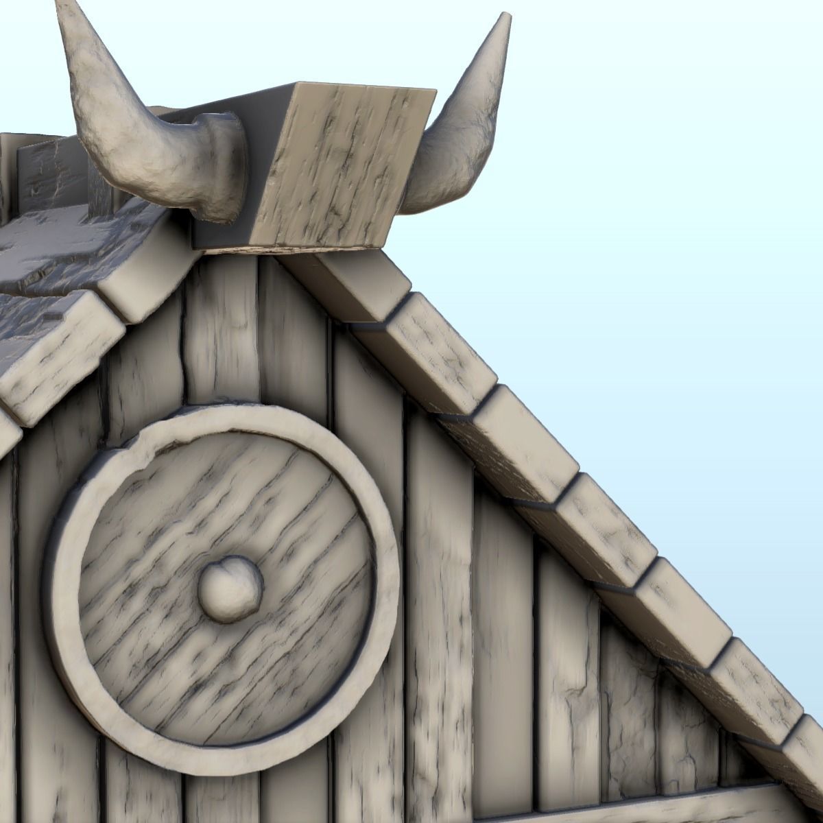 Viking house with wooden door and roof decorated with horns 2 3D print model_14