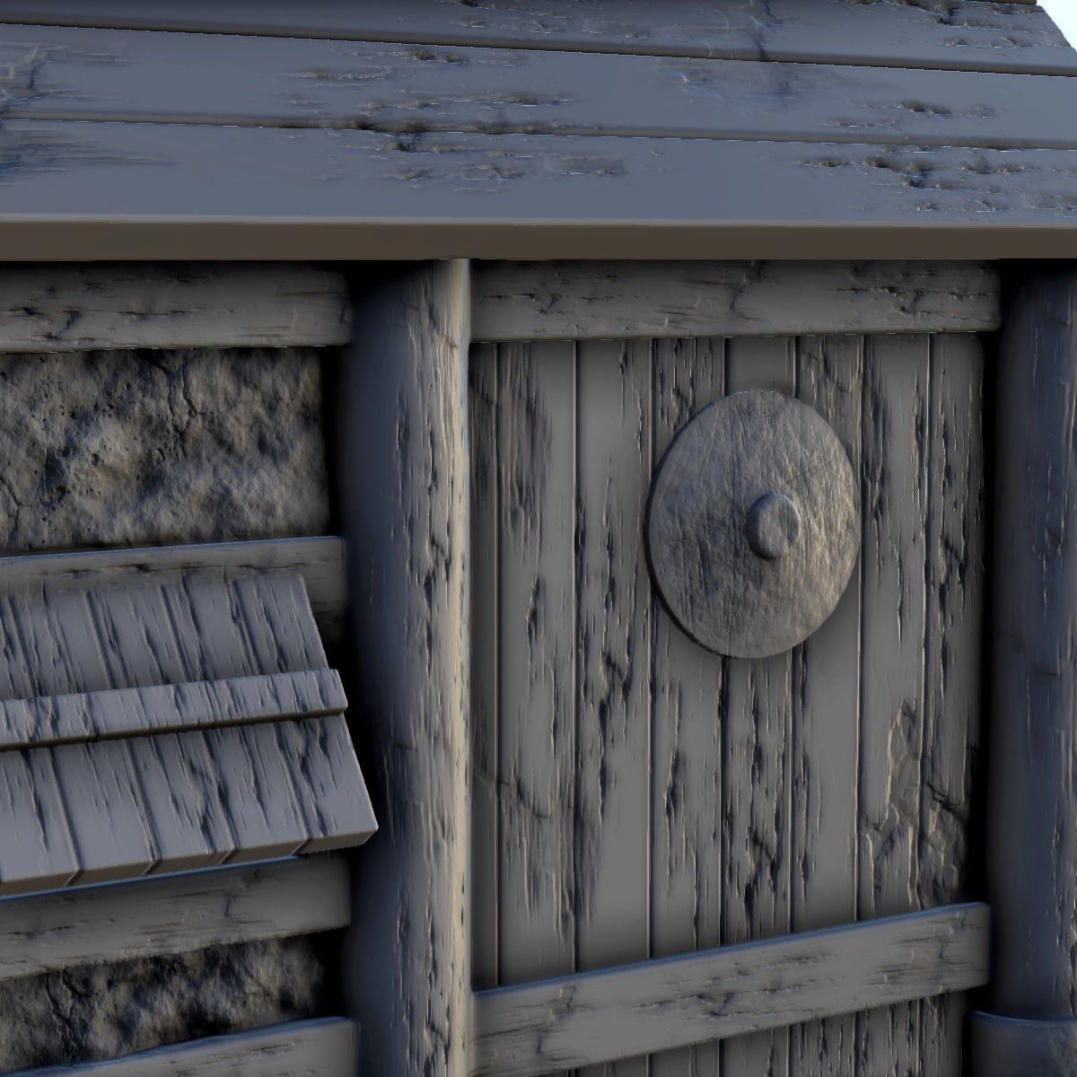 Viking house with wooden door and roof decorated with horns 2 3D print model_11