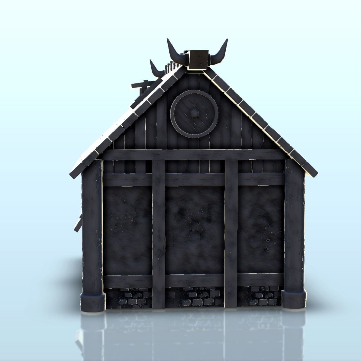 Viking house with wooden door and roof decorated with horns 2 3D print model_20