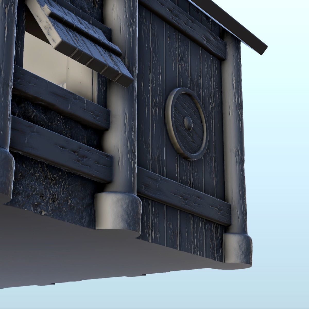 Viking house with wooden door and roof decorated with horns 2 3D print model_7