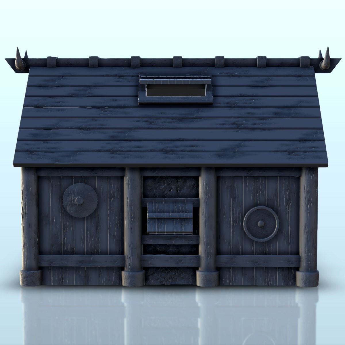 Viking house with wooden door and roof decorated with horns 2 3D print model_21