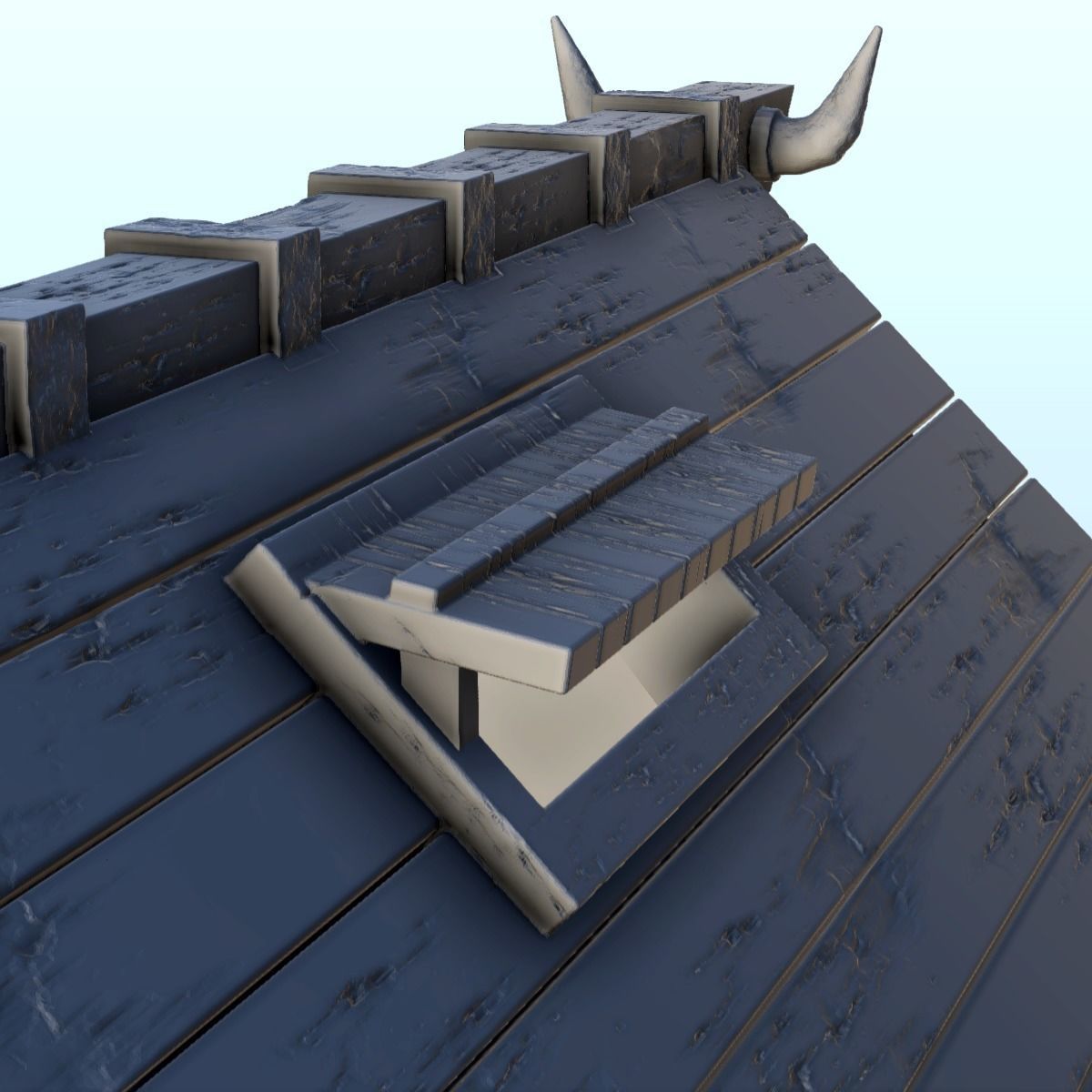 Viking house with wooden door and roof decorated with horns 2 3D print model_15