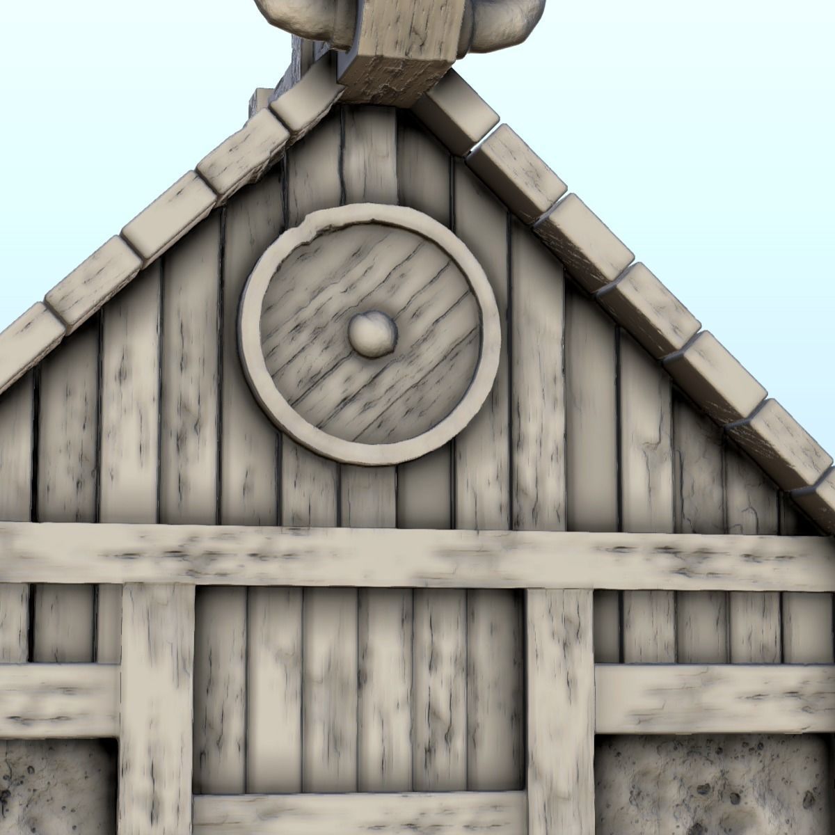 Viking house with wooden door and roof decorated with horns 2 3D print model_4