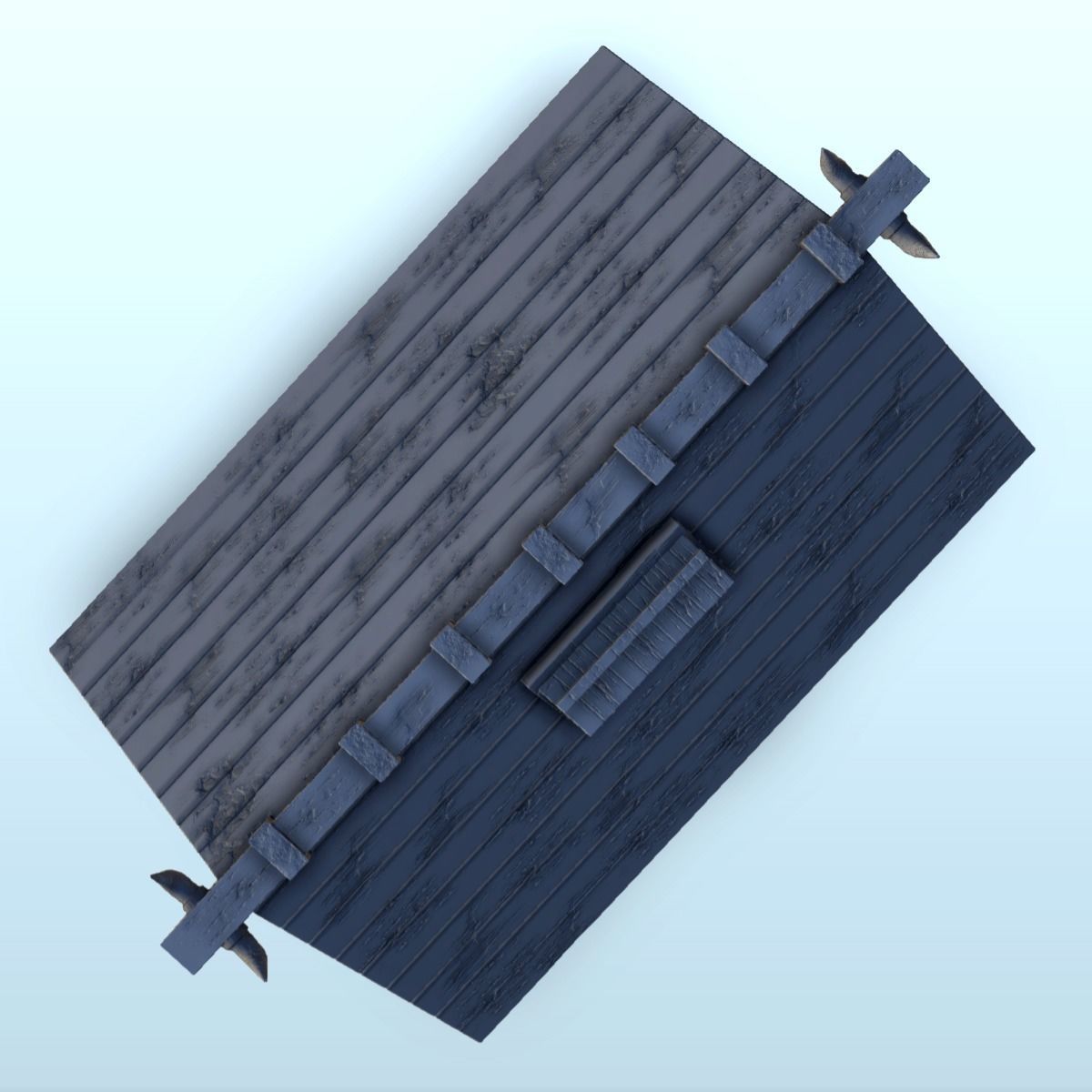 Viking house with wooden door and roof decorated with horns 2 3D print model_22