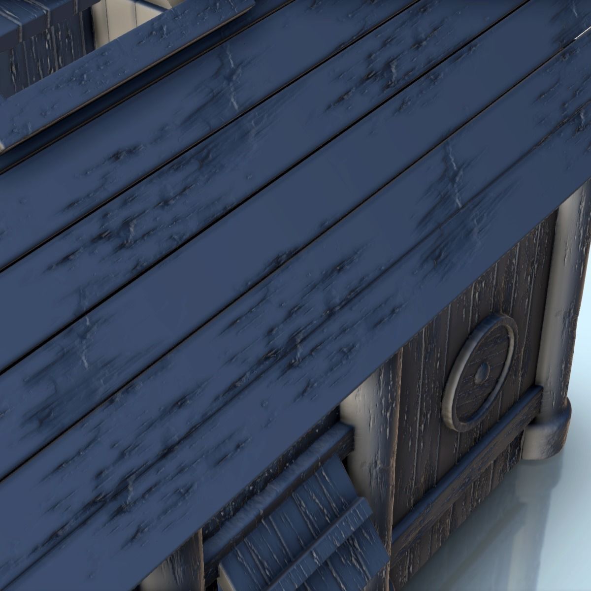 Viking house with wooden door and roof decorated with horns 2 3D print model_8