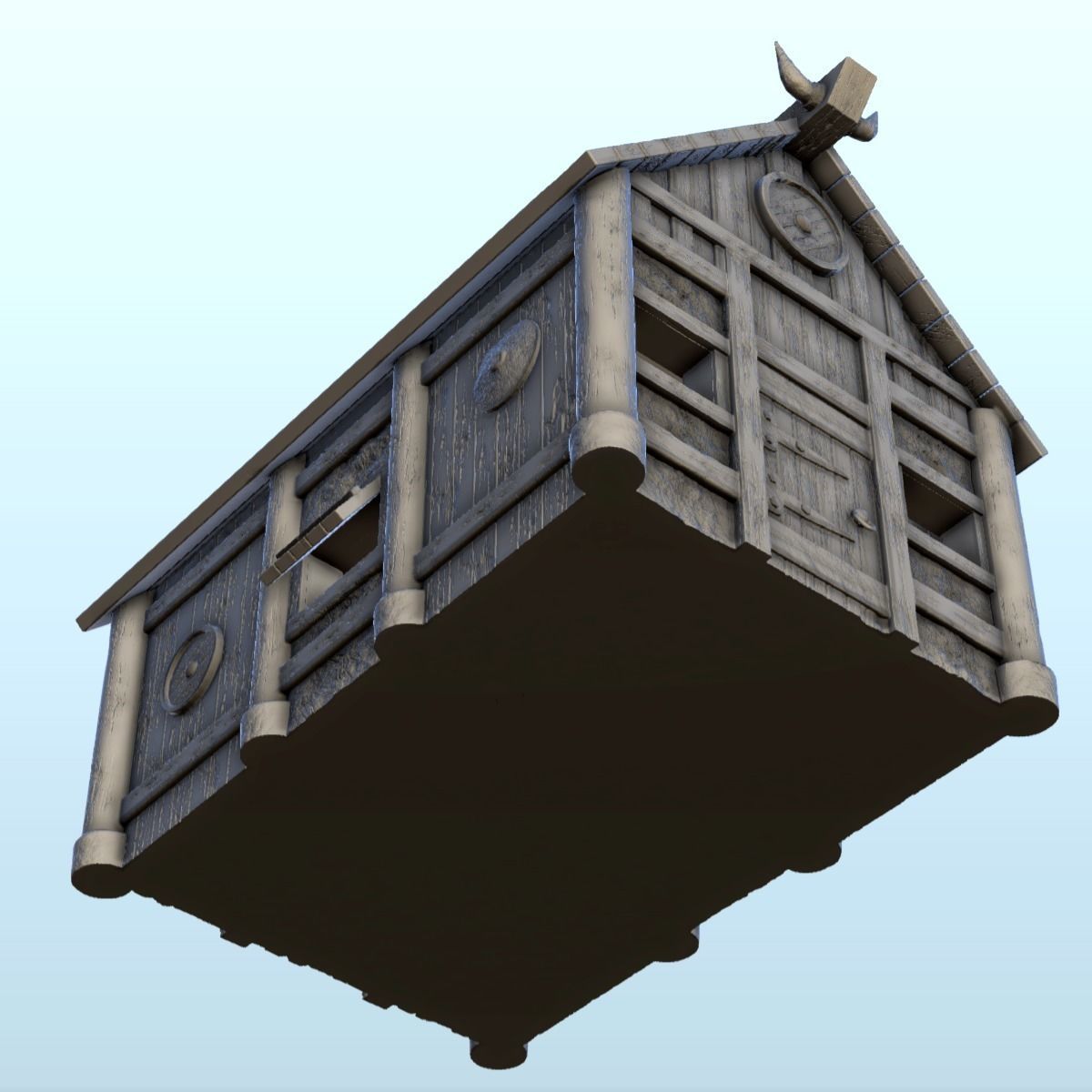 Viking house with wooden door and roof decorated with horns 2 3D print model_2
