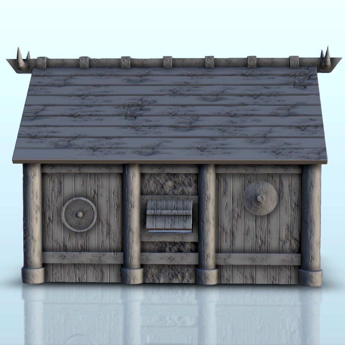 Viking house with wooden door and roof decorated with horns 2 3D print model_19