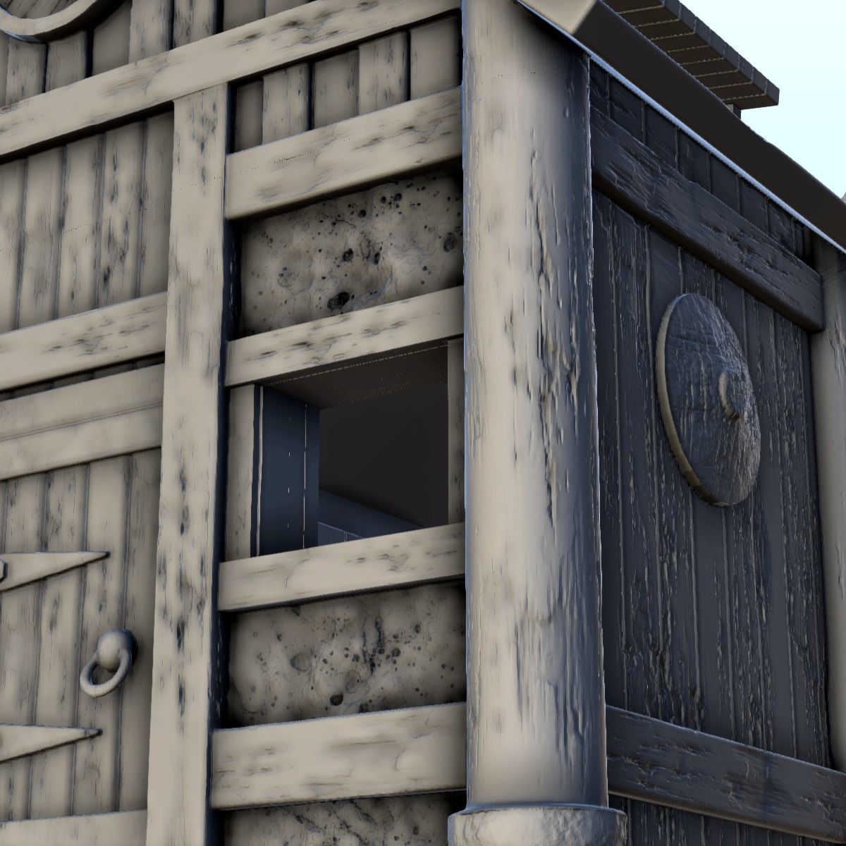 Viking house with wooden door and roof decorated with horns 2 3D print model_5