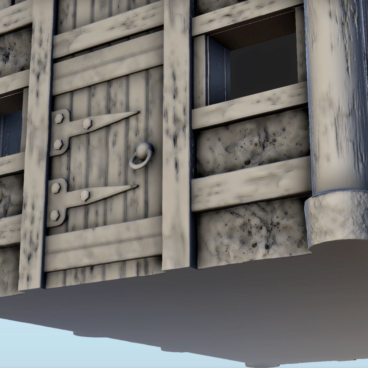 Viking house with wooden door and roof decorated with horns 2 3D print model_6