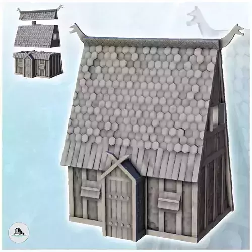 Viking house with high roof and big chimney 1