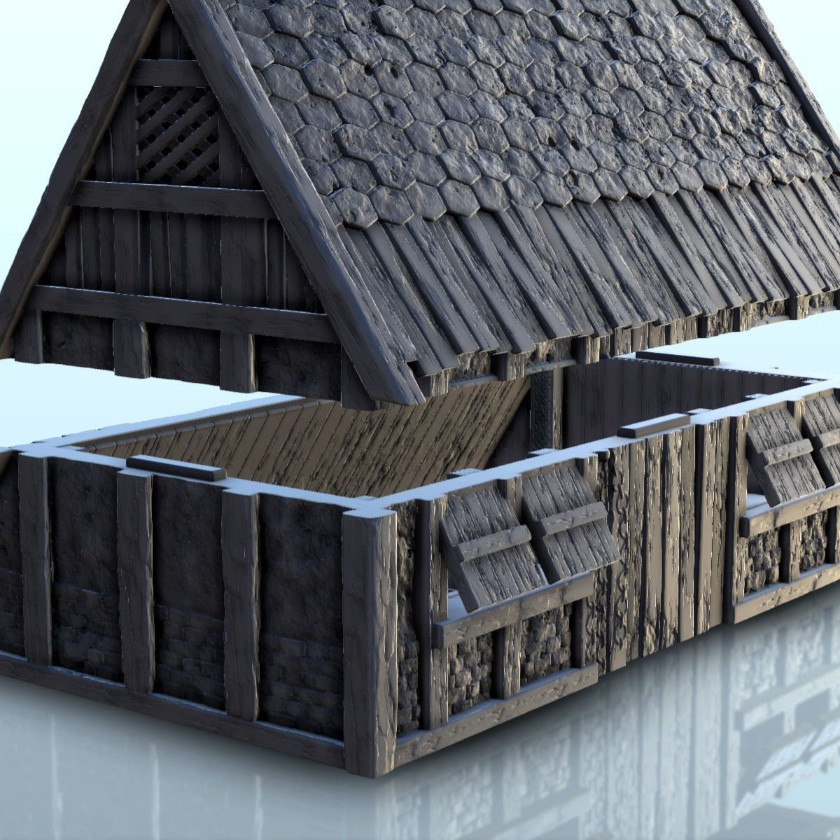 Viking building with sloping roof 4 3D print model_21