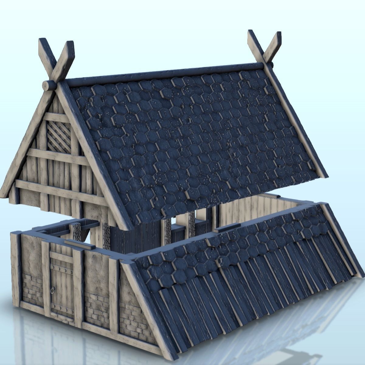 Viking building with sloping roof 4 3D print model_12
