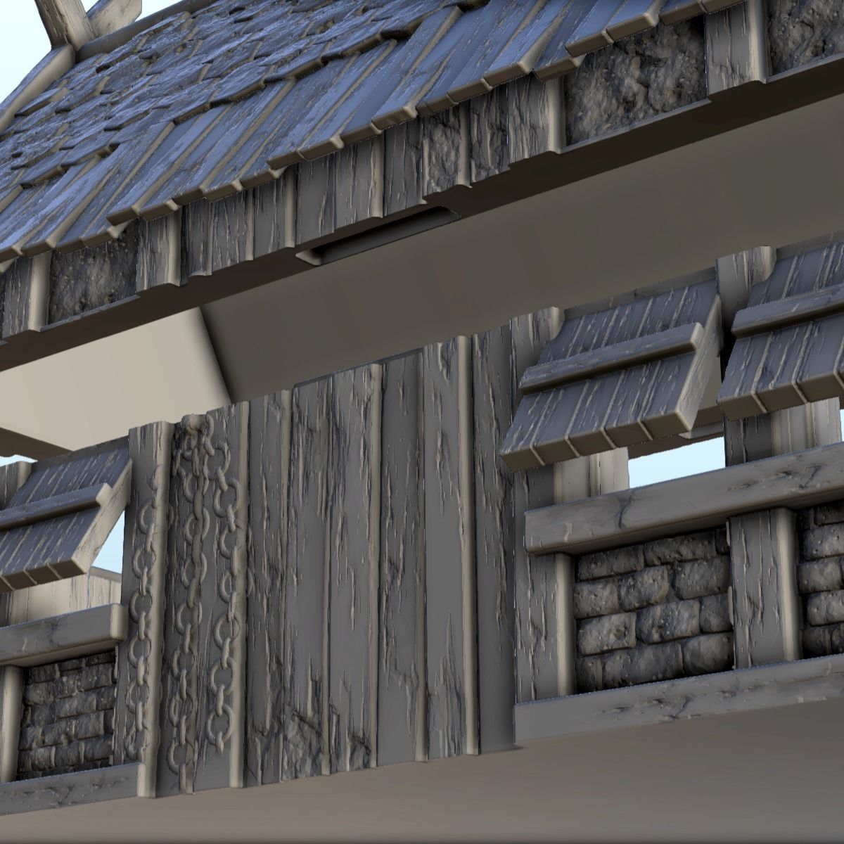 Viking building with sloping roof 4 3D print model_23