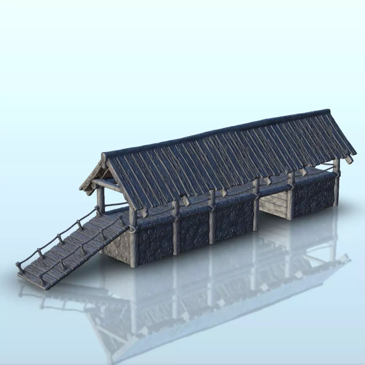 Stone walkway with wooden roof and access ramp 12 3D print model