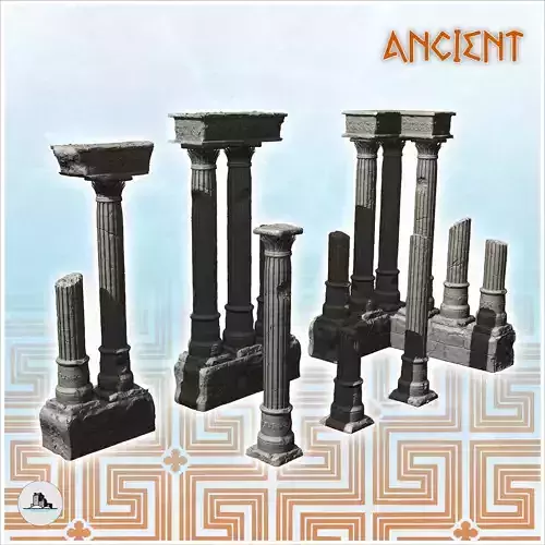 Set of ruined antique columns 1 - Ancient Classic Old Archaic 3D print model