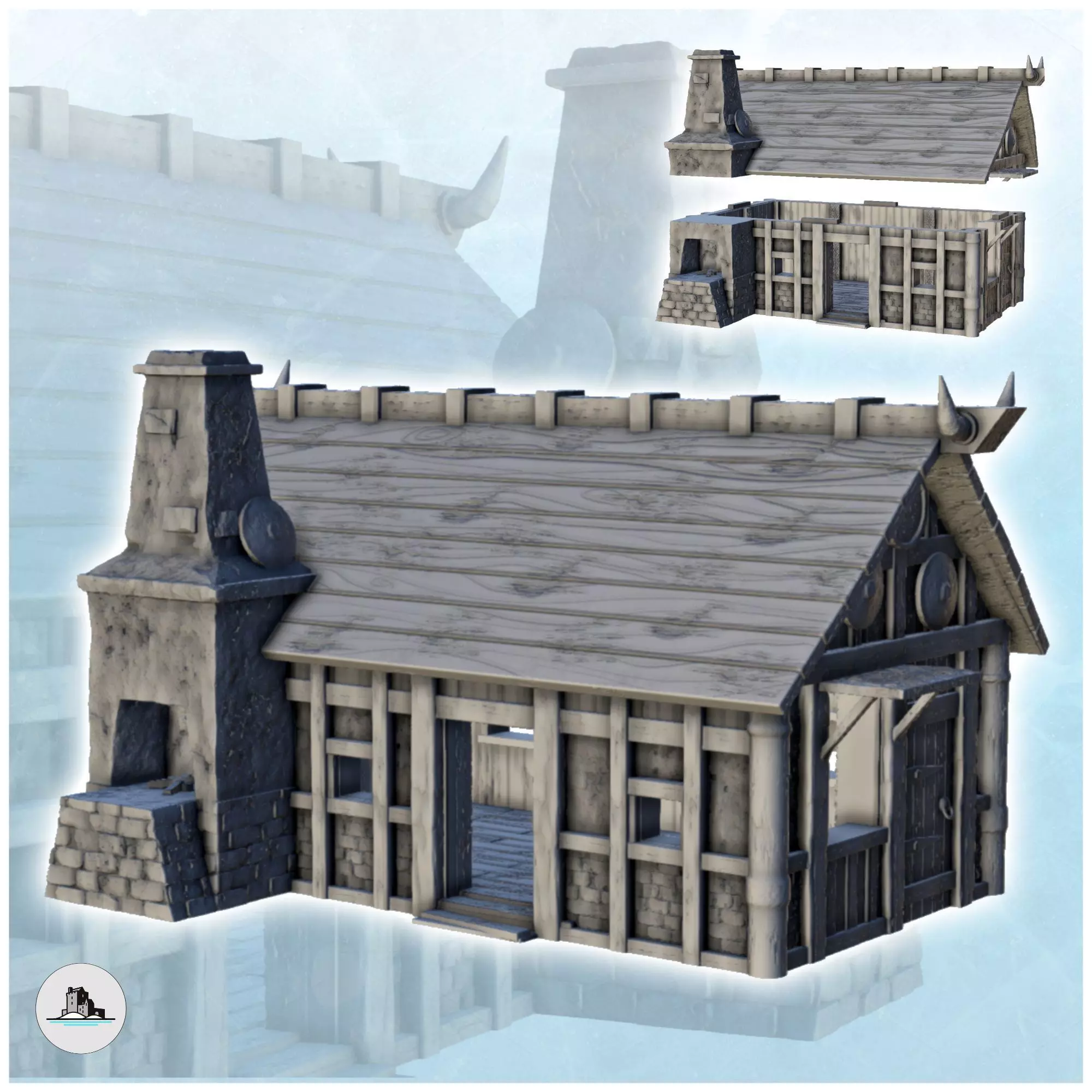 Scandinavian wooden house with large fireplace 10 3D print model