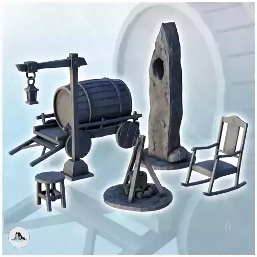 Scandinavian outdoor and camping accessories set of 6 items 3D print model