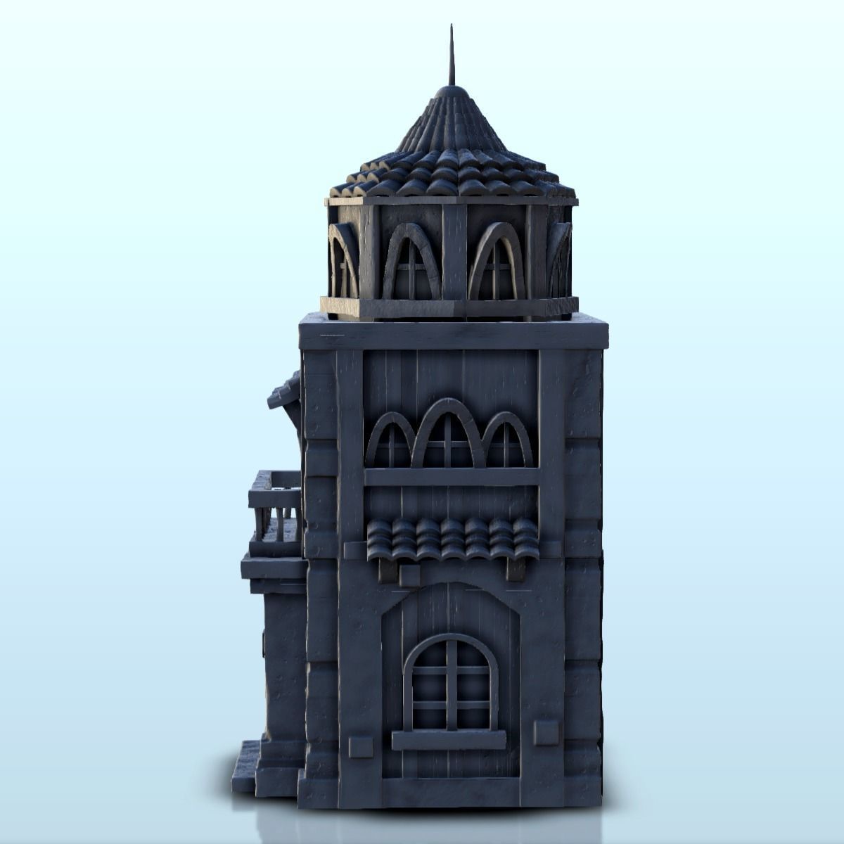 Medieval tower with a tiled roof 7 3D print model_7