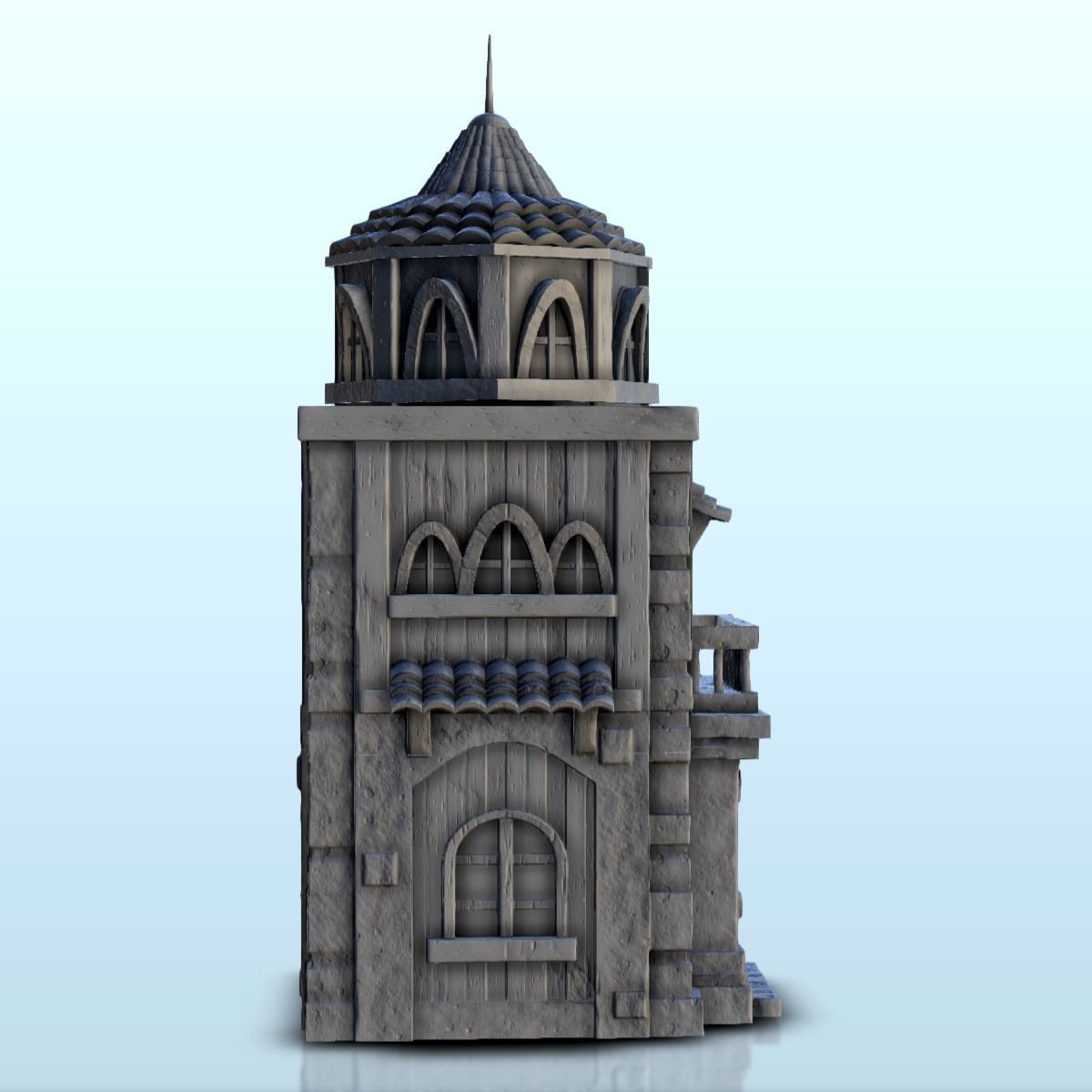 Medieval tower with a tiled roof 7 3D print model_5