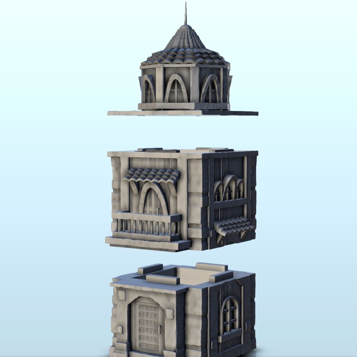 Medieval tower with a tiled roof 7 3D print model_1