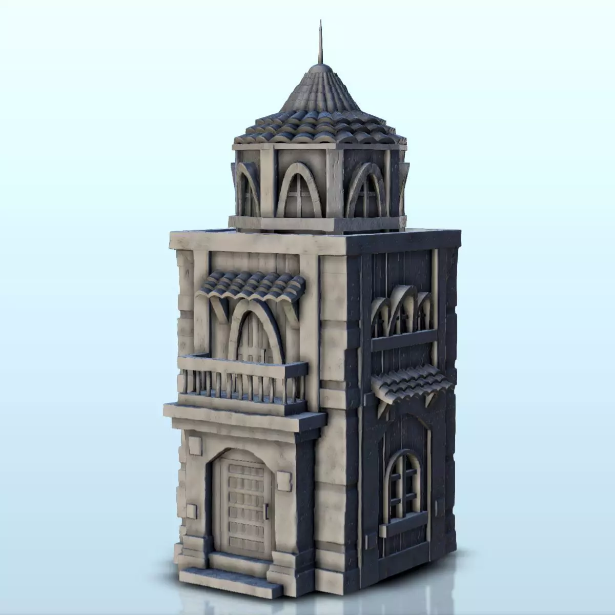 Medieval tower with a tiled roof 7 3D print model_0