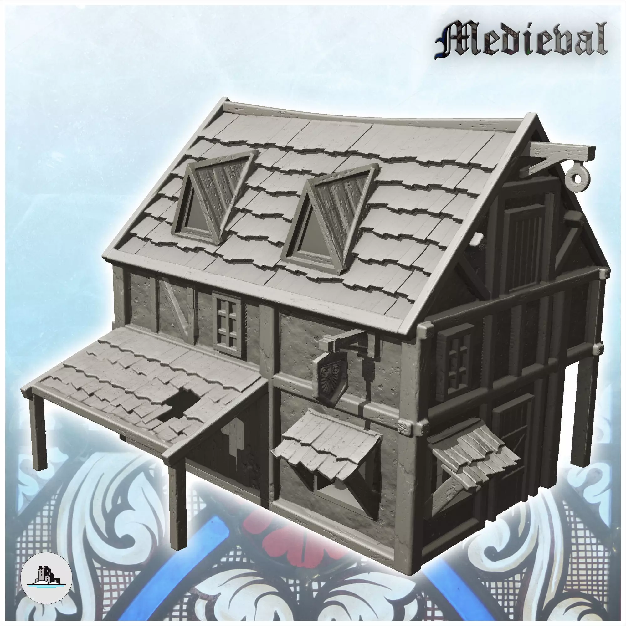 Medieval shop with sign 2 3D print model_0