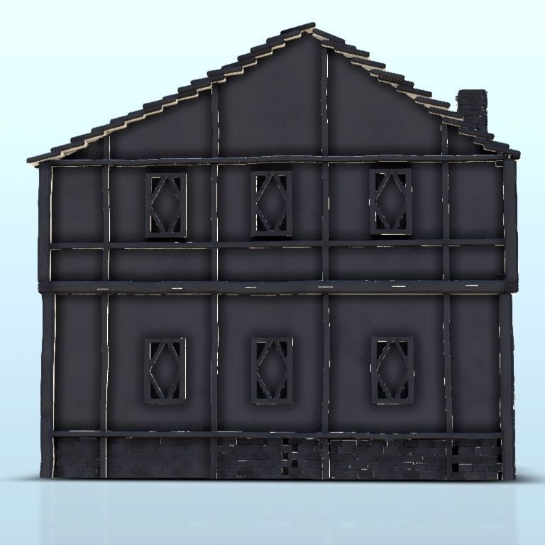 Medieval house with terrace and timbering 3 3D print model_6