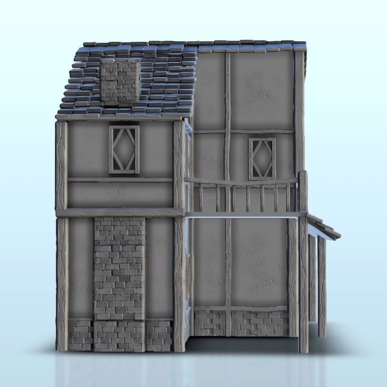 Medieval house with terrace and timbering 3 3D print model_7