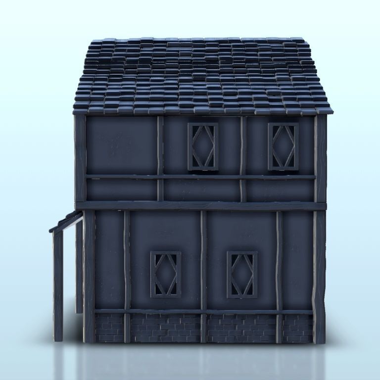 Medieval house with terrace and timbering 3 3D print model_5
