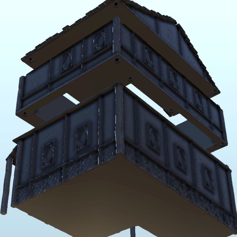Medieval house with terrace and timbering 3 3D print model_3