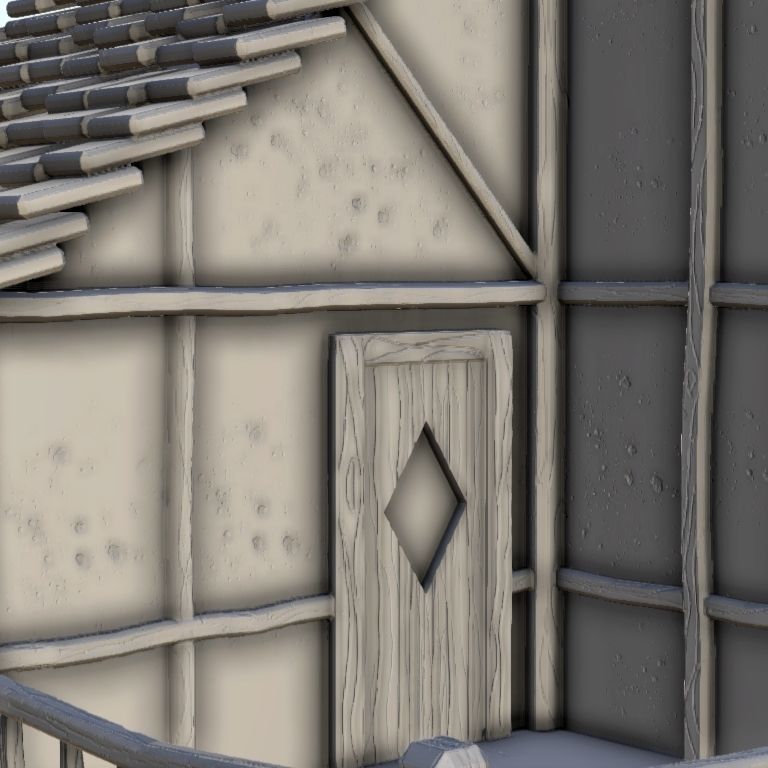 Medieval house with terrace and timbering 3 3D print model_9