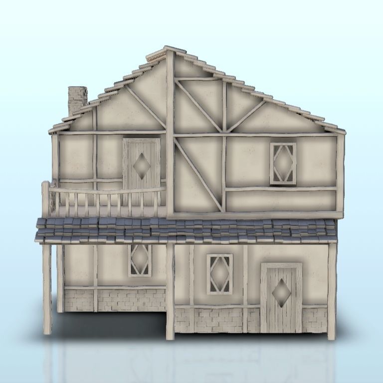 Medieval house with terrace and timbering 3 3D print model_4