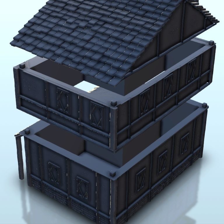 Medieval house with terrace and timbering 3 3D print model_2