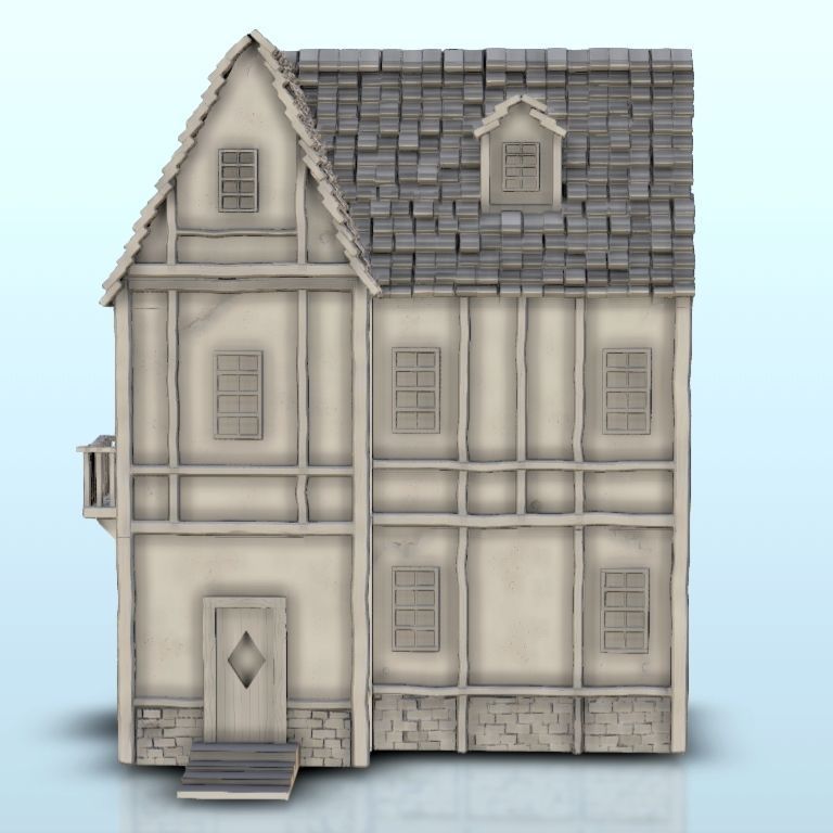 Medieval house with floor and entrance stair 6 3D print model_10