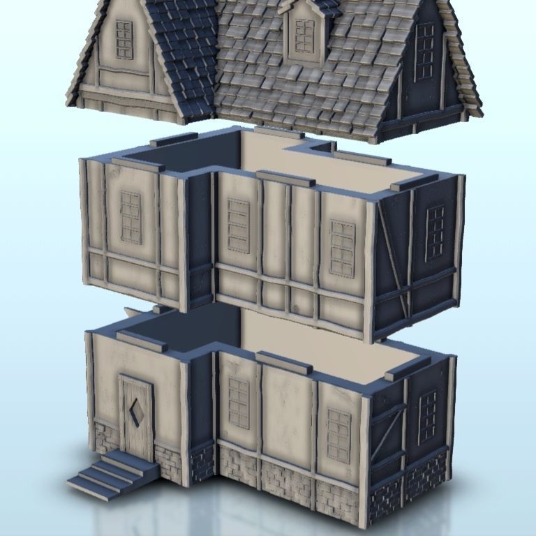 Medieval house with floor and entrance stair 6 3D print model_7