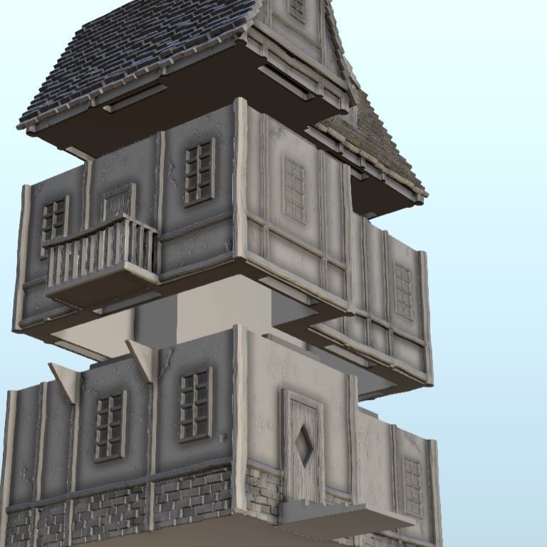 Medieval house with floor and entrance stair 6 3D print model_9