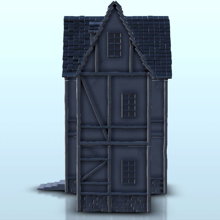 Medieval house with floor and entrance stair 6 3D print model_11