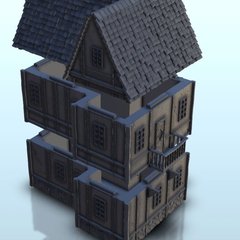 Medieval house with floor and entrance stair 6 3D print model_8