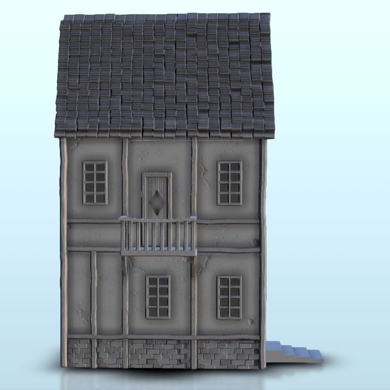 Medieval house with floor and entrance stair 6 3D print model_13