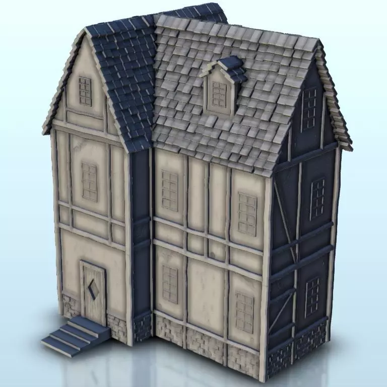 Medieval house with floor and entrance stair 6 3D print model_0