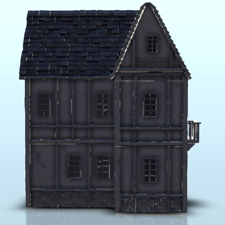 Medieval house with floor and entrance stair 6 3D print model_12
