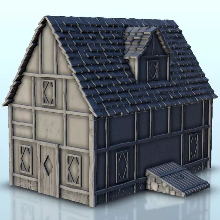 Medieval house with cellar exterior entrance 4 3D print model
