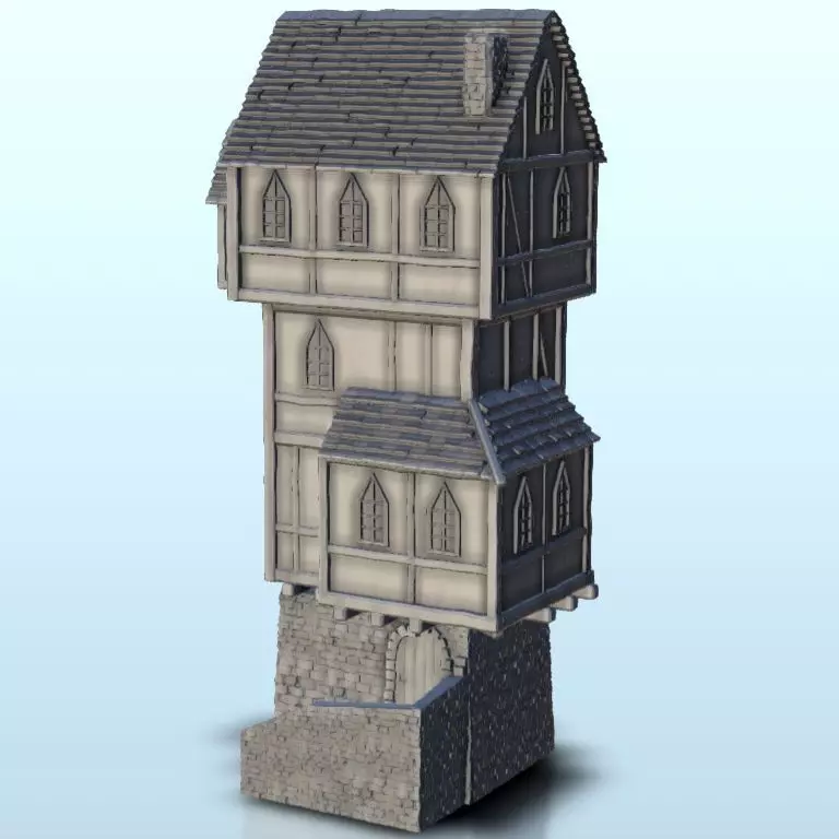 Medieval house in tower with stone stair 7 3D print model