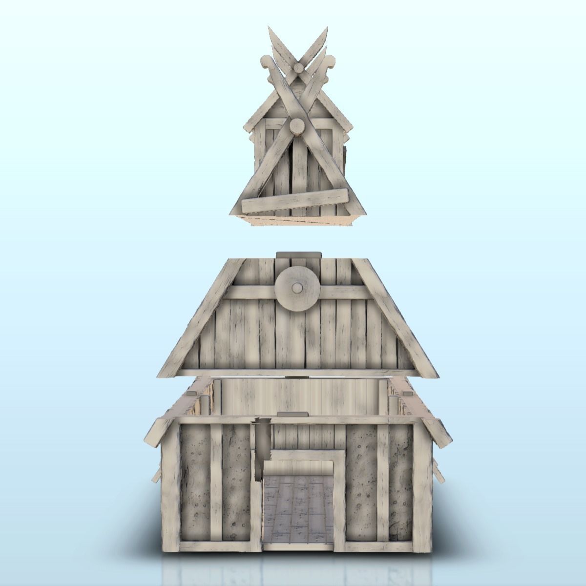 Large Viking building with floor and large door 3 3D print model_21