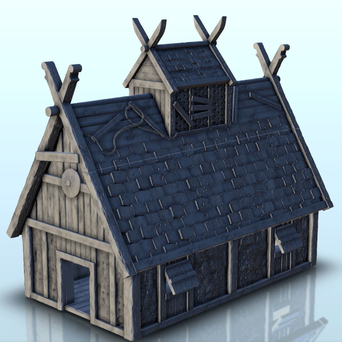 Large Viking building with floor and large door 3 3D print model_1