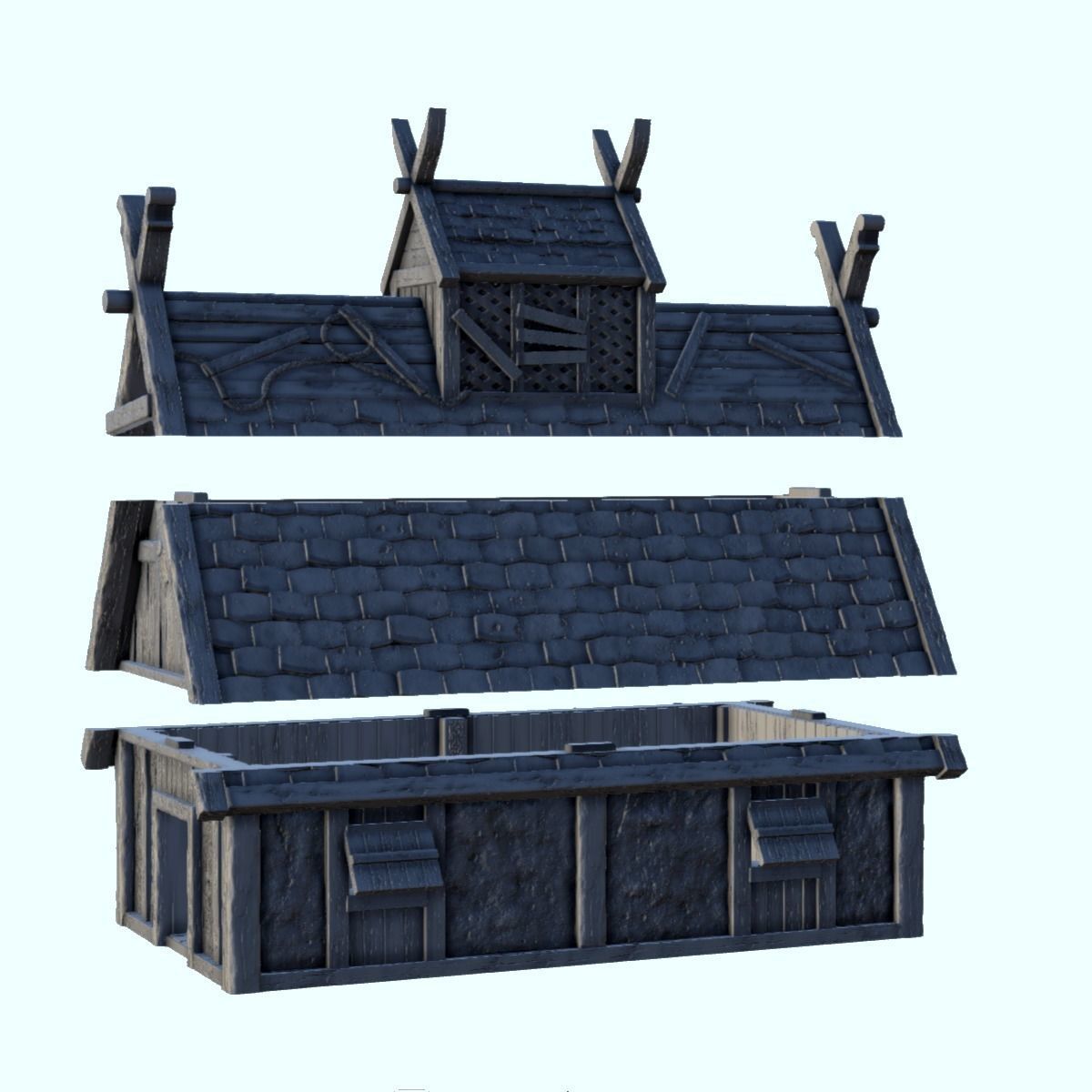 Large Viking building with floor and large door 3 3D print model_18