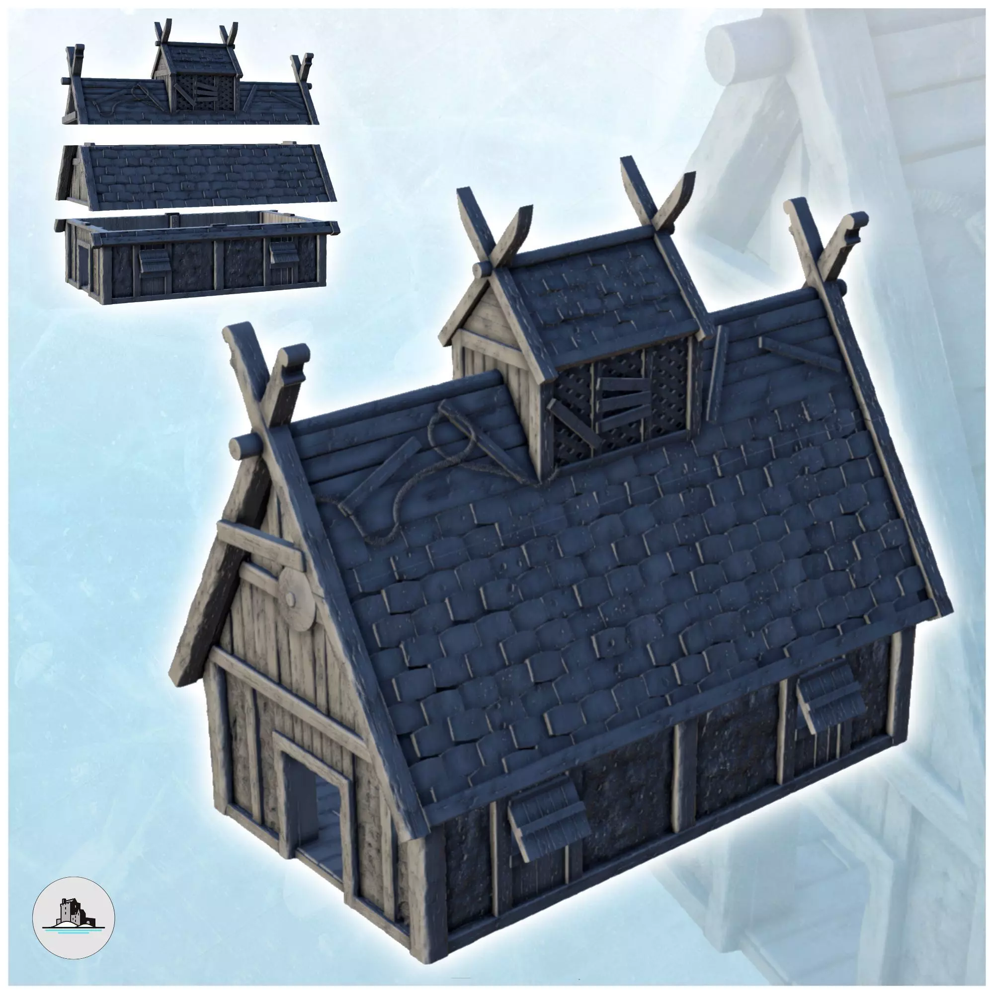 Large Viking building with floor and large door 3 3D print model_0